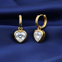 18K Gold Plated White Zircon Heart Drop Hoop Earrings - RACHIVA