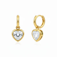 18K Gold Plated White Zircon Heart Drop Hoop Earrings