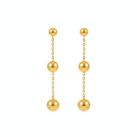 18K Gold Plated Triple Ball Drop Chain Earrings