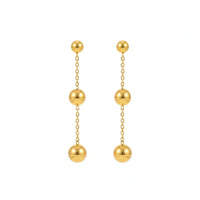 18K Gold Plated Triple Ball Drop Chain Earrings - RACHIVA