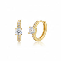 18K Gold Plated Zircon Solitaire Huggie Earrings