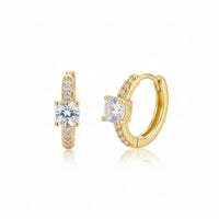 18K Gold Plated Zircon Solitaire Huggie Earrings - RACHIVA