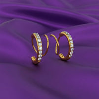 18K Gold Plated Zircon Curved Hoop Earrings - RACHIVA