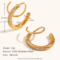 18K Gold Plated Zircon Curved Hoop Earrings