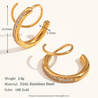 18K Gold Plated Zircon Curved Hoop Earrings - RACHIVA