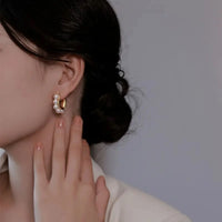 18K Gold Plated Pearl Hoop Earrings - RACHIVA