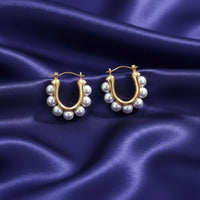 18K Gold Plated Pearl Hoop Earrings - RACHIVA