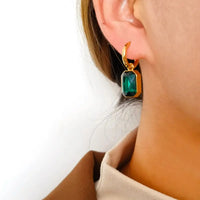 18K Gold Plated Emerald Zircon Drop Hoop Earrings - RACHIVA