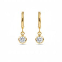 18K Gold Plated Solitaire Zircon Drop Hoop Earrings