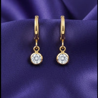 18K Gold Plated Solitaire Zircon Drop Hoop Earrings