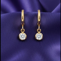 18K Gold Plated Solitaire Zircon Drop Hoop Earrings - RACHIVA
