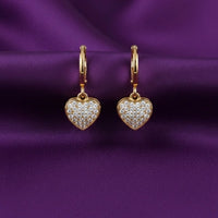 18K Gold Plated Pave Heart Zircon Drop Hoop Earrings - RACHIVA