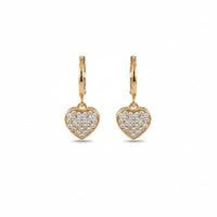 18K Gold Plated Pave Heart Zircon Drop Hoop Earrings - RACHIVA