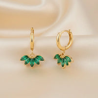 18K Gold Plated Emerald Fan Drop Hoop Earrings - RACHIVA