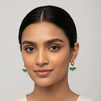 18K Gold Plated Emerald Fan Drop Hoop Earrings - RACHIVA