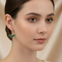 18K Gold Plated Emerald Fan Drop Hoop Earrings - RACHIVA