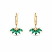 18K Gold Plated Emerald Fan Drop Hoop Earrings - RACHIVA