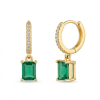 18K Gold Plated Emerald Rectangle Drop Hoop Earrings - RACHIVA