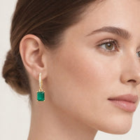 18K Gold Plated Emerald Rectangle Drop Hoop Earrings - RACHIVA