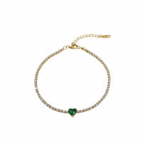 18K Gold Plated Green Heart Tennis Bracelet - RACHIVA