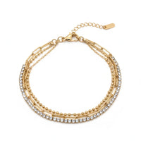 18K Gold Plated Multi Layer Chain CZ Bracelet - RACHIVA