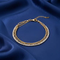 18K Gold Plated Multi Layer Chain CZ Bracelet - RACHIVA