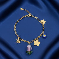 18K Gold Plated Floral Charm Bracelet - RACHIVA