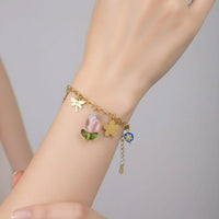18K Gold Plated Floral Charm Bracelet - RACHIVA