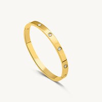 18K Gold Plated Bezel CZ Bangle Bracelet - RACHIVA
