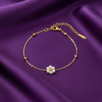 18K Gold Plated Pearl Floral Bracelet - RACHIVA