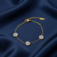 18K Gold Plated Triple Pearl Floral Bracelet - RACHIVA