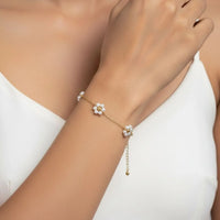 18K Gold Plated Triple Pearl Floral Bracelet - RACHIVA