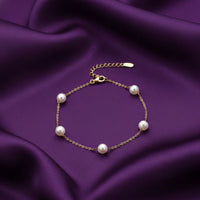 18K Gold Plated Pearl Station Bracelet - RACHIVA