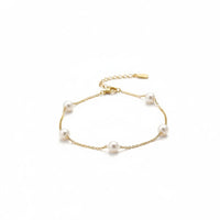18K Gold Plated Pearl Station Bracelet - RACHIVA