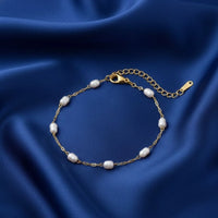 18K Gold Plated Pearl Link Chain Bracelet - RACHIVA
