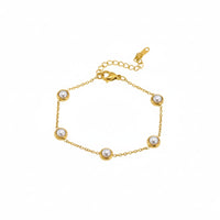 18K Gold Plated Pearl Bezel Station Bracelet