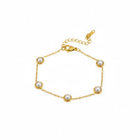 18K Gold Plated Pearl Bezel Station Bracelet - RACHIVA