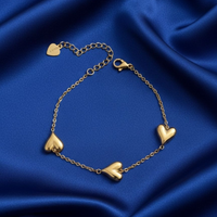 18K Gold Plated Triple Heart Charm Bracelet
