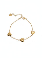 18K Gold Plated Triple Heart Charm Bracelet