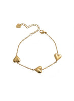 18K Gold Plated Triple Heart Charm Bracelet - RACHIVA