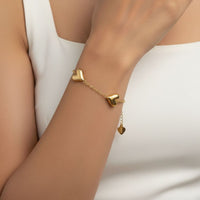 18K Gold Plated Triple Heart Charm Bracelet