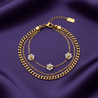 18K Gold Plated Layered Pearl Chain Bracelet - RACHIVA