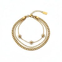 18K Gold Plated Layered Pearl Chain Bracelet - RACHIVA
