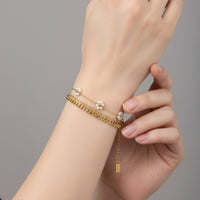 18K Gold Plated Layered Pearl Chain Bracelet
