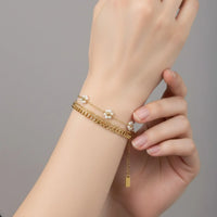 18K Gold Plated Layered Pearl Chain Bracelet - RACHIVA