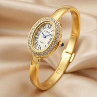 18K Gold Plated Oval Zircon Bangle Watch - RACHIVA