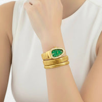 18K Gold Plated Green Dial Crystal Studded Snake Watch - RACHIVA