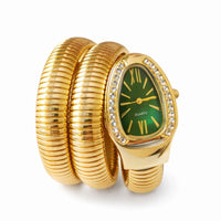 18K Gold Plated Green Dial Crystal Studded Snake Watch - RACHIVA