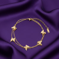 18K Gold Plated Butterfly Charm Layered Bracelet