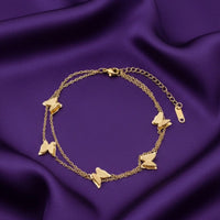 18K Gold Plated Butterfly Charm Layered Bracelet - RACHIVA